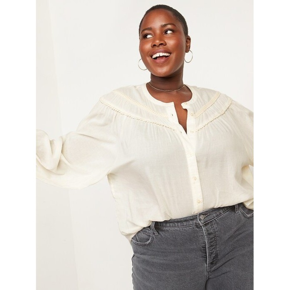 Old Navy Poet Peasant Blouse XXL Ivory New Crochet Trim Oversized Ethereal